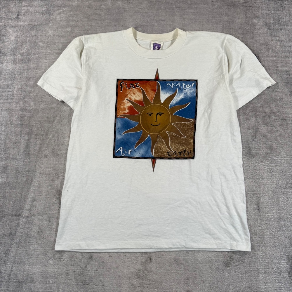 Vintage Humeur Design Shirt Men Medium White Sun Elements 90s Graphic Art Tee
